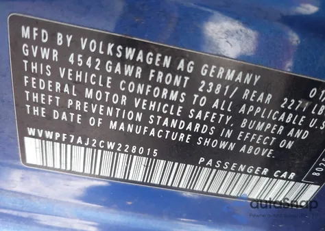 2012 Volkswagen Golf R 4-Door from USA, damaged, VIN WVWPF7AJ2CW228015